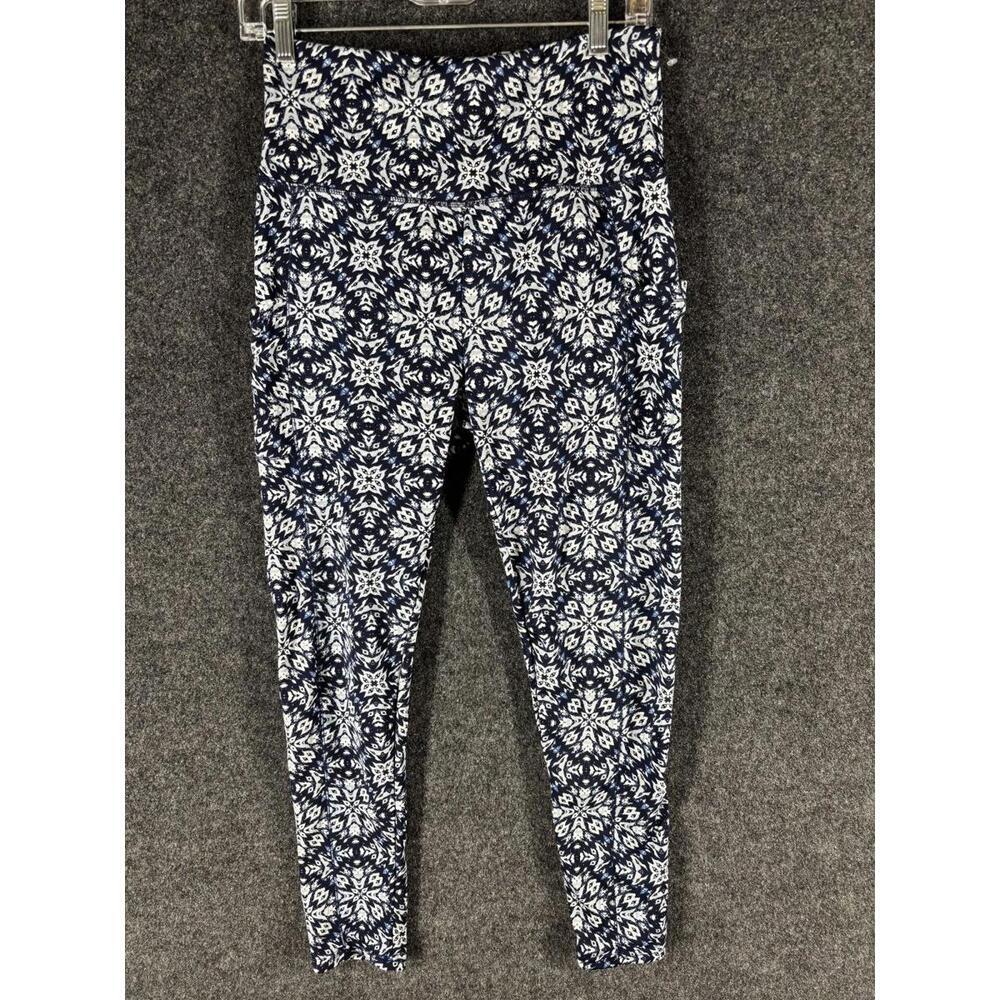 Shosho Activewear Legging Women L Large Blue Geometric Capri Skinny High Rise